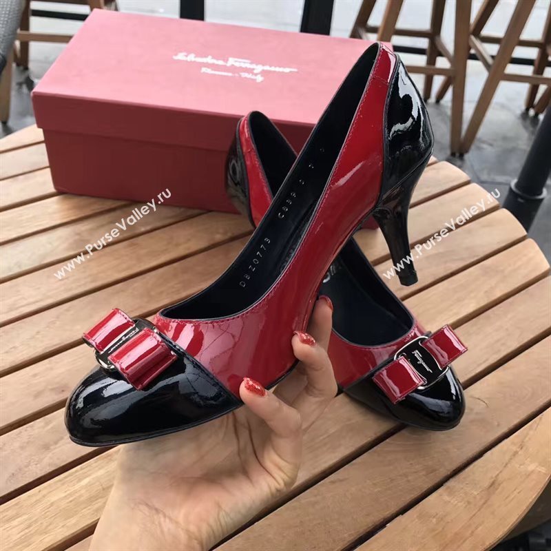 Ferragamo heels paint red black v shoes 4253