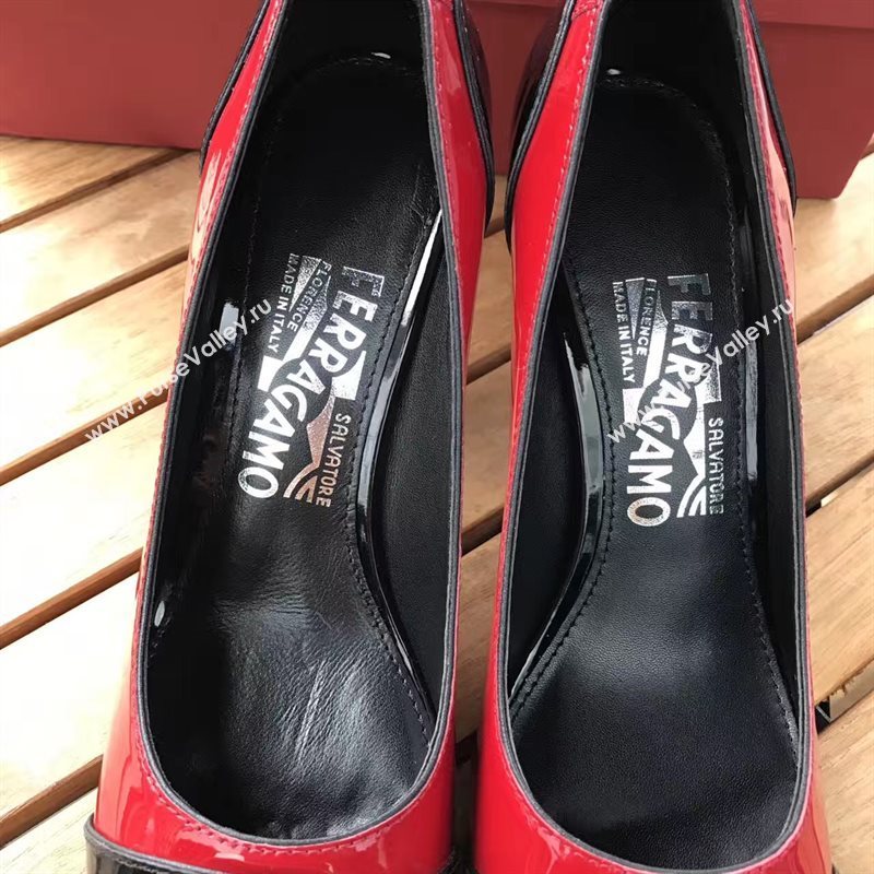 Ferragamo heels paint red black v shoes 4253