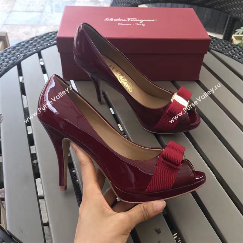 Ferragamo 9.5cm heels sandals wine paint shoes 4288