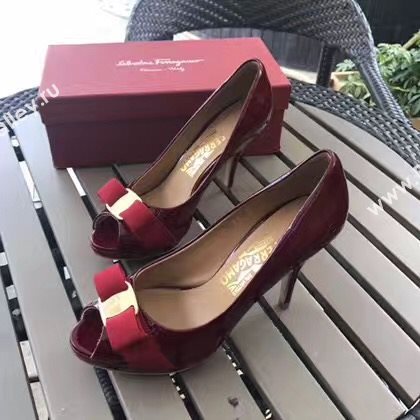 Ferragamo 9.5cm heels sandals wine paint shoes 4288