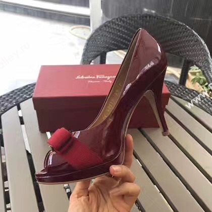 Ferragamo 9.5cm heels sandals wine paint shoes 4288