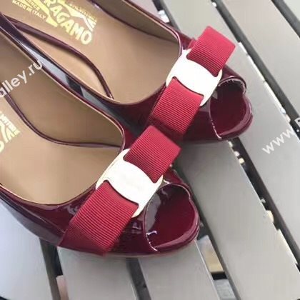 Ferragamo 9.5cm heels sandals wine paint shoes 4288