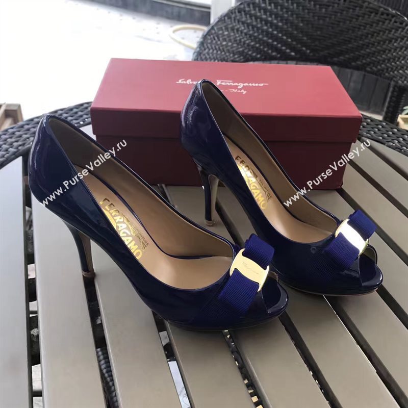 Ferragamo 9.5cm heels sandals navy paint shoes 4289