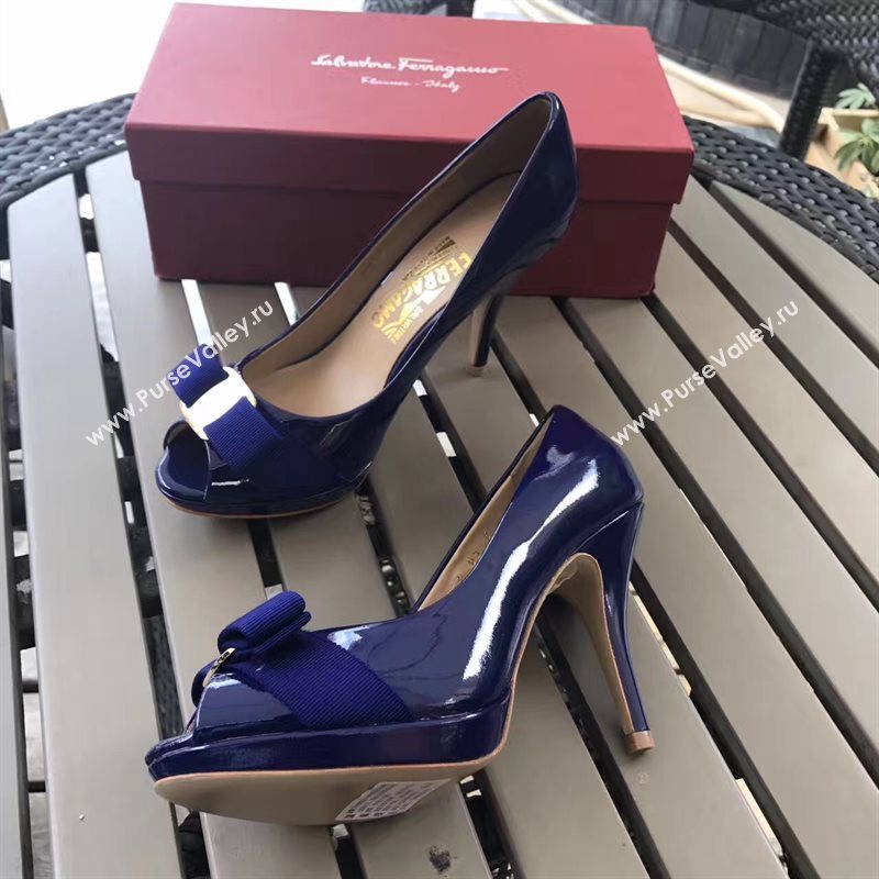 Ferragamo 9.5cm heels sandals navy paint shoes 4289