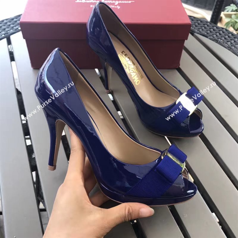 Ferragamo 9.5cm heels sandals navy paint shoes 4289