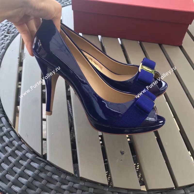 Ferragamo 9.5cm heels sandals navy paint shoes 4289