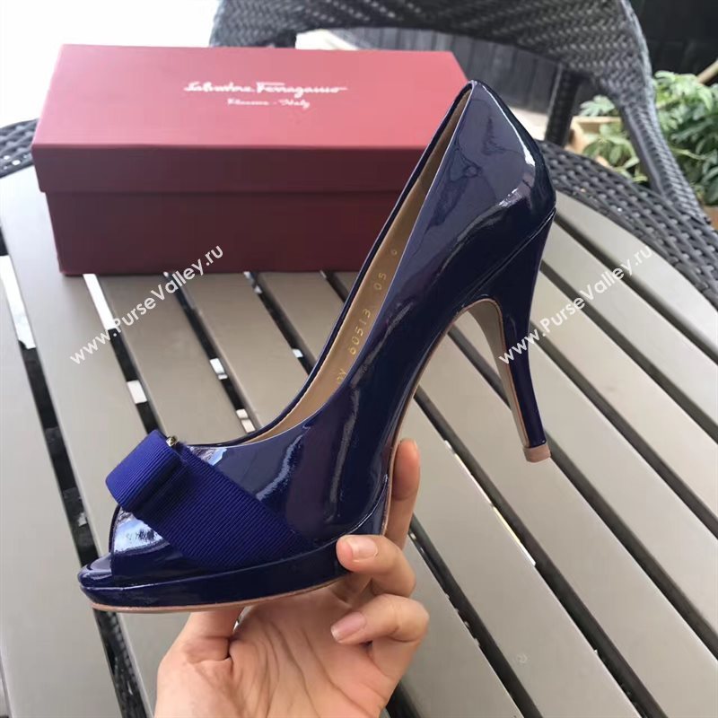 Ferragamo 9.5cm heels sandals navy paint shoes 4289