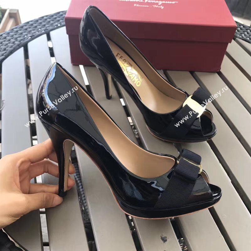 Ferragamo 9.5cm heels sandals black paint shoes 4290