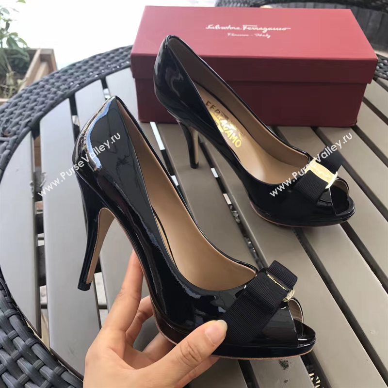Ferragamo 9.5cm heels sandals black paint shoes 4290