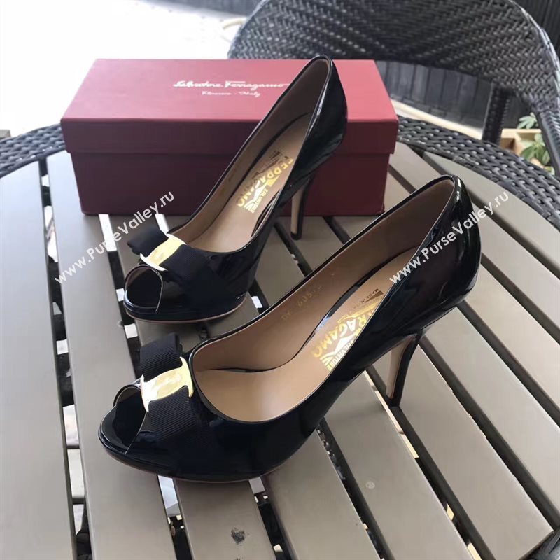 Ferragamo 9.5cm heels sandals black paint shoes 4290