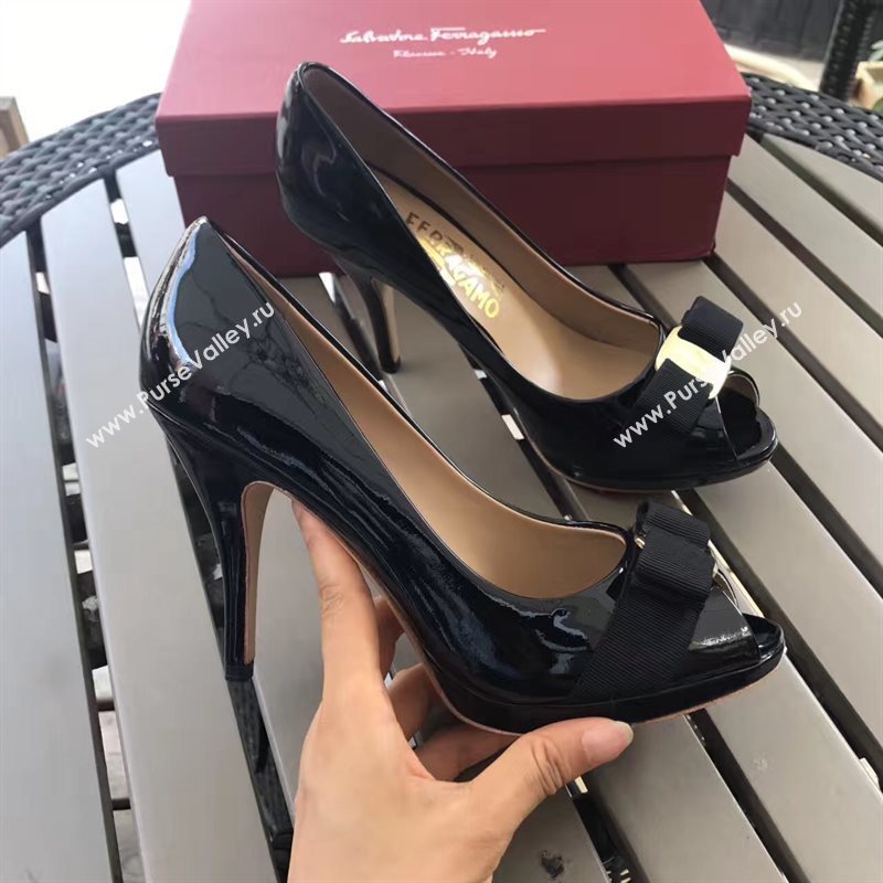 Ferragamo 9.5cm heels sandals black paint shoes 4290