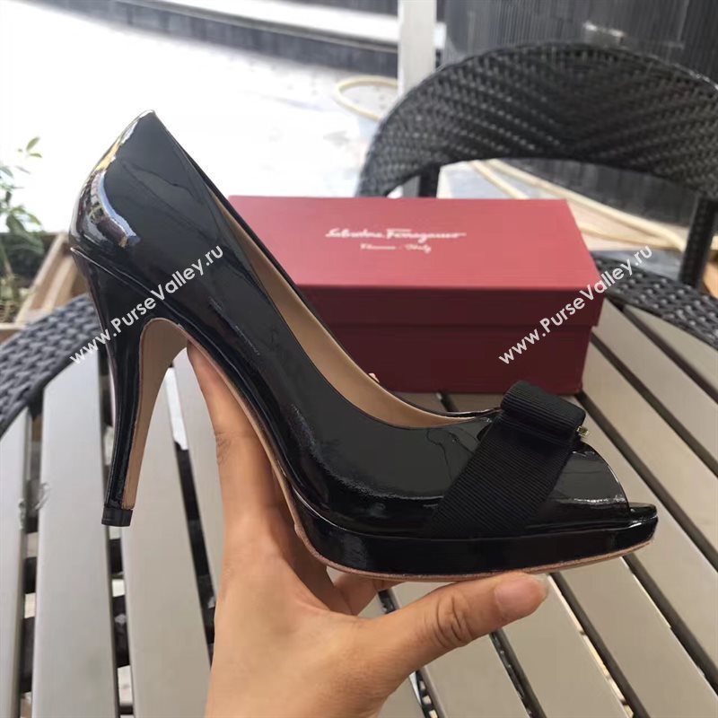 Ferragamo 9.5cm heels sandals black paint shoes 4290