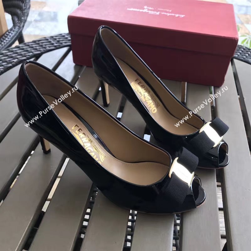 Ferragamo 7cm heels sandals black paint shoes 4292