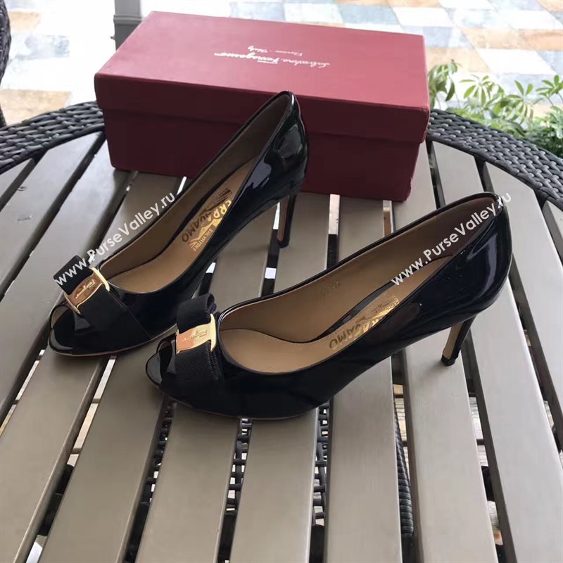 Ferragamo 7cm heels sandals black paint shoes 4292