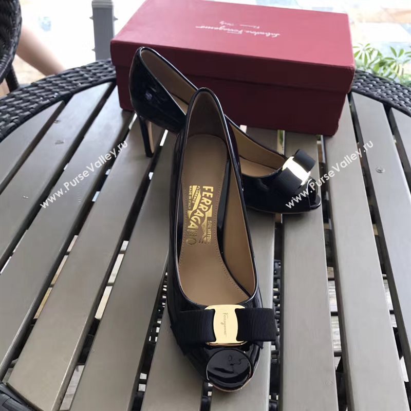 Ferragamo 7cm heels sandals black paint shoes 4292