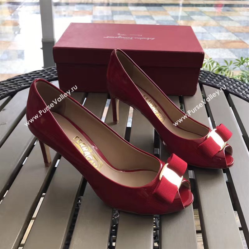 Ferragamo 7cm heels sandals red paint shoes 4293