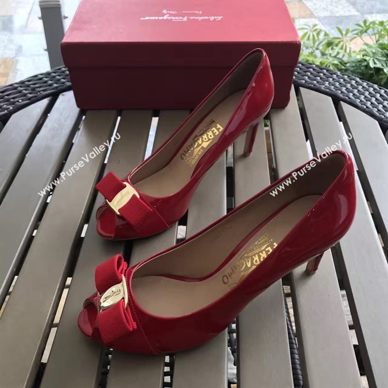 Ferragamo 7cm heels sandals red paint shoes 4293