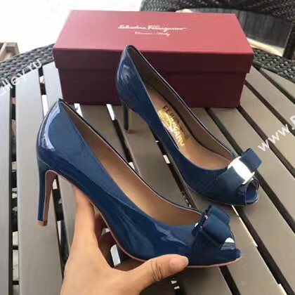 Ferragamo 7cm heels sandals navy paint shoes 4294