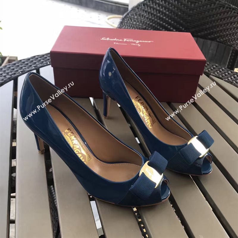 Ferragamo 7cm heels sandals navy paint shoes 4294