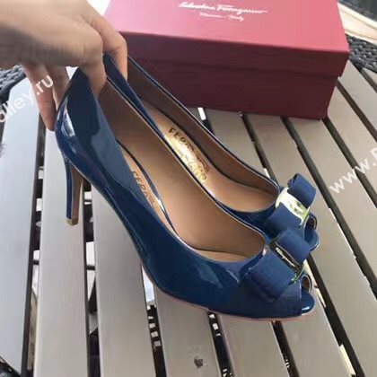 Ferragamo 7cm heels sandals navy paint shoes 4294