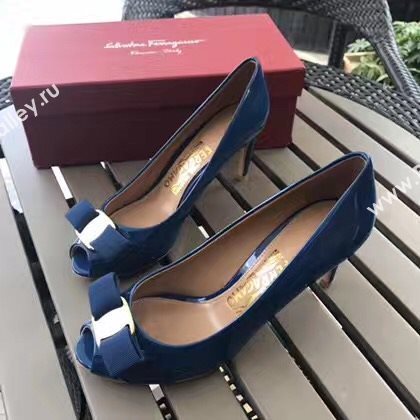 Ferragamo 7cm heels sandals navy paint shoes 4294