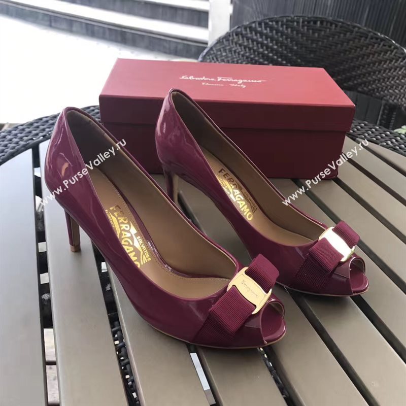 Ferragamo 7cm heels sandals wine paint shoes 4295