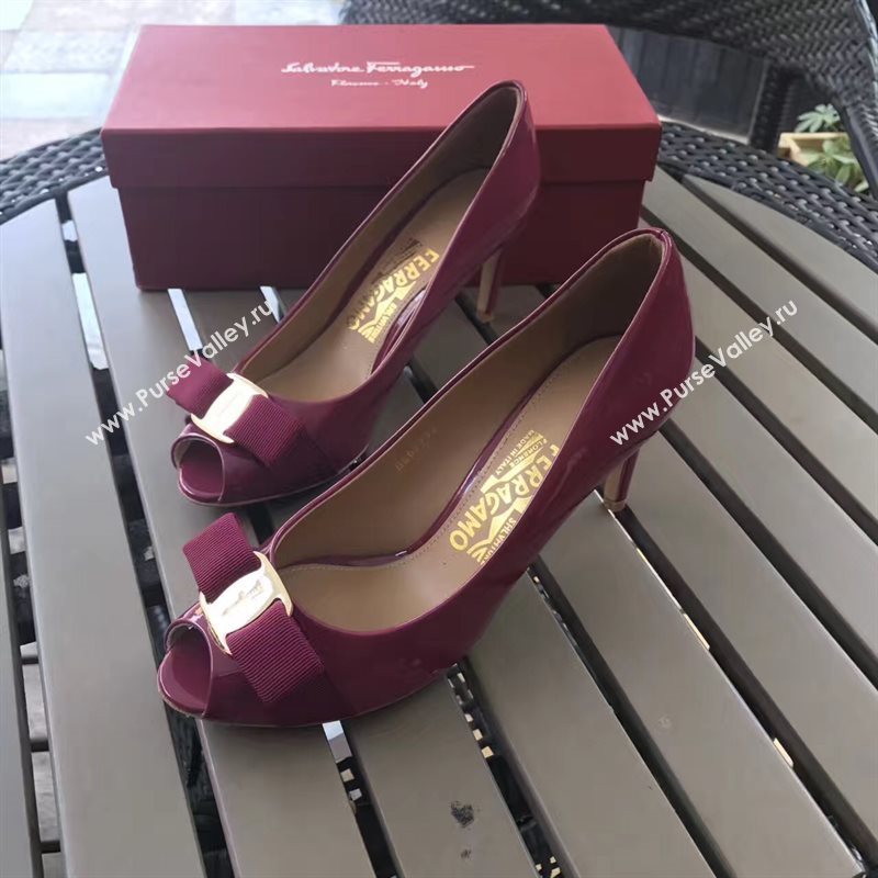 Ferragamo 7cm heels sandals wine paint shoes 4295