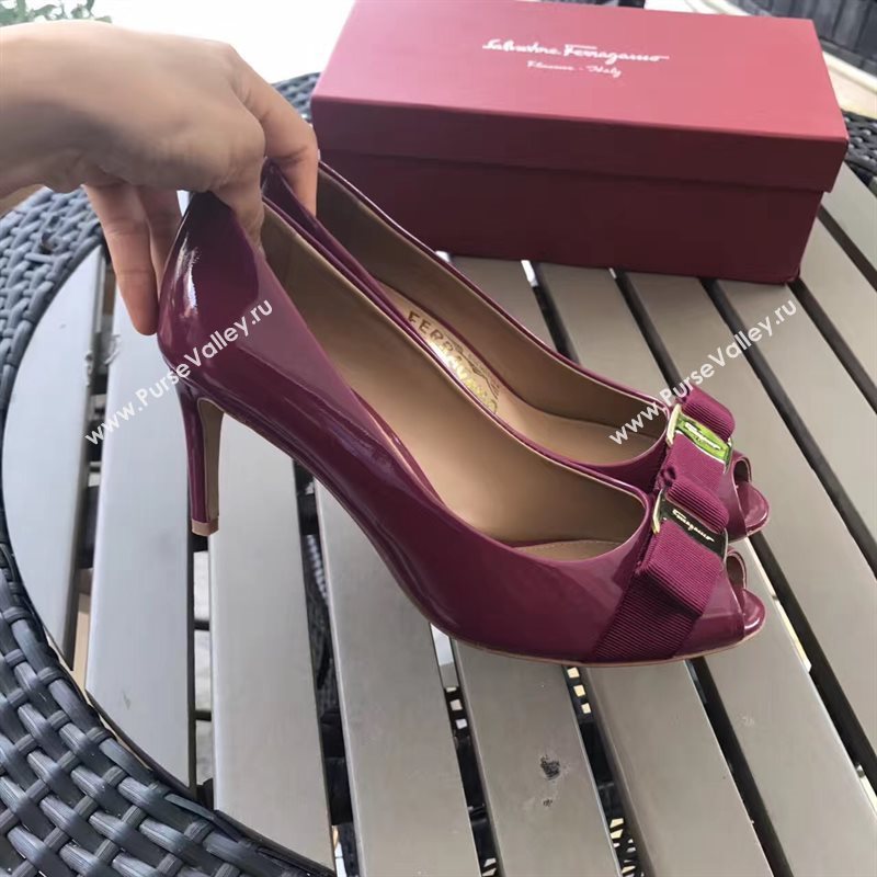 Ferragamo 7cm heels sandals wine paint shoes 4295