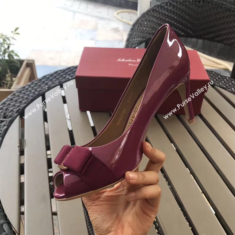 Ferragamo 7cm heels sandals wine paint shoes 4295