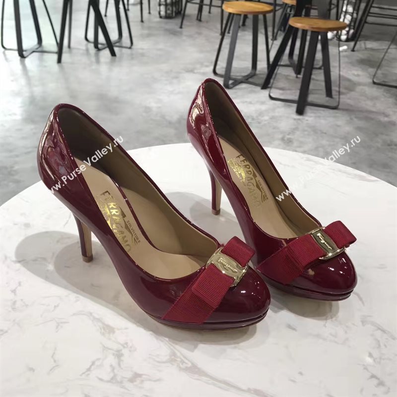 Ferragamo 9.5cm heels sandals wine paint shoes 4357