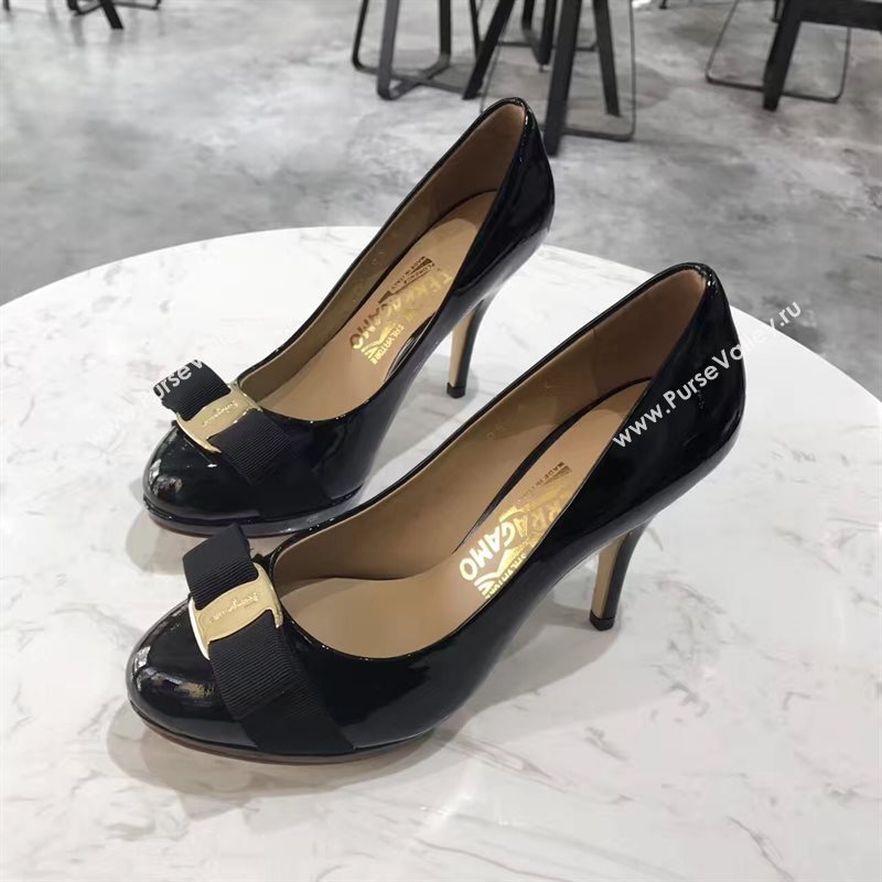 Ferragamo 9.5cm heels black sandals shoes 4361