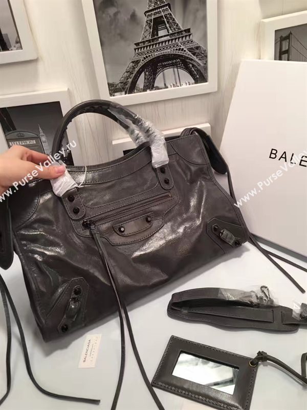 Balenciaga city large gray dark bag 4366