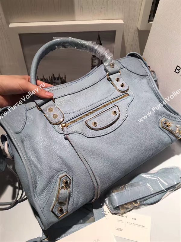 Balenciaga city large goatskin blue light bag 4371
