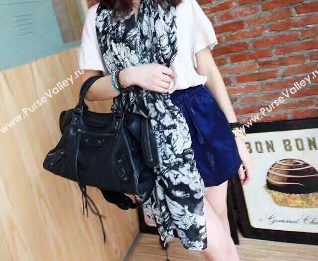 Balenciaga city large black goatskin bag 4381