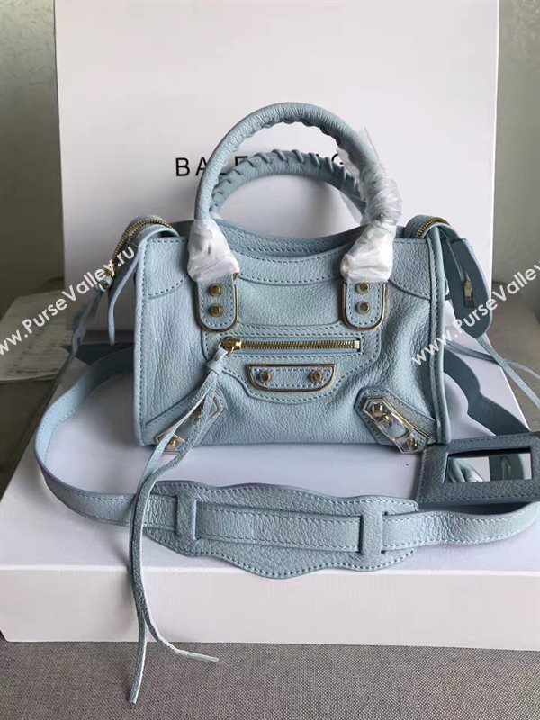 Balenciaga city light blue goatskin mini bag 4389