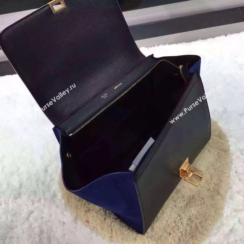 Celine tri-colors black suede Trapeze navy bag 4471