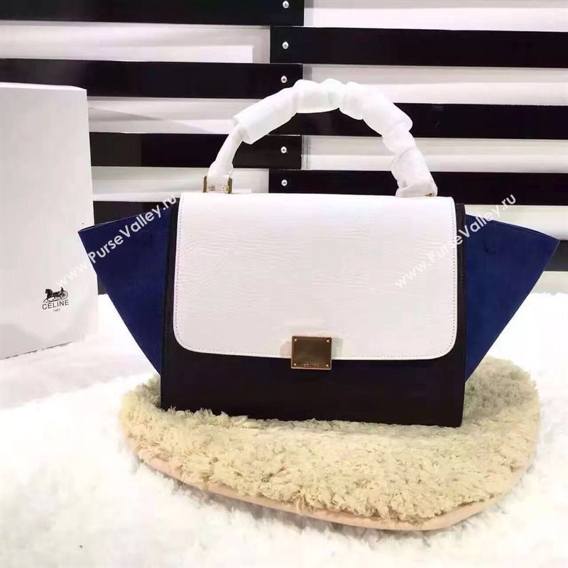 Celine tri-colors black suede Trapeze navy bag 4471