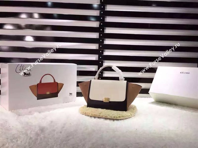 Celine tri-colors white Trapeze tan bag 4472