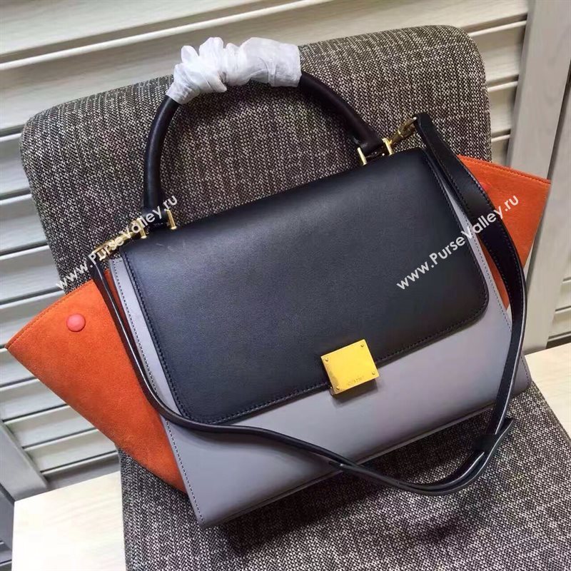 Celine tri-colors black orange Trapeze suede bag 4479