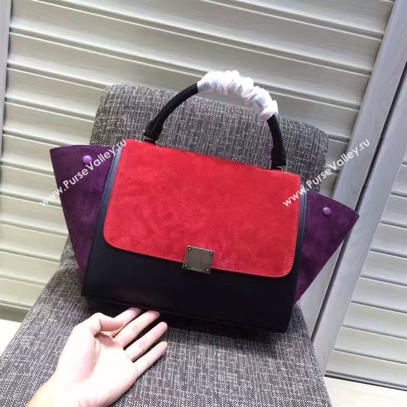 Celine tri-colors black suede Trapeze red bag 4483