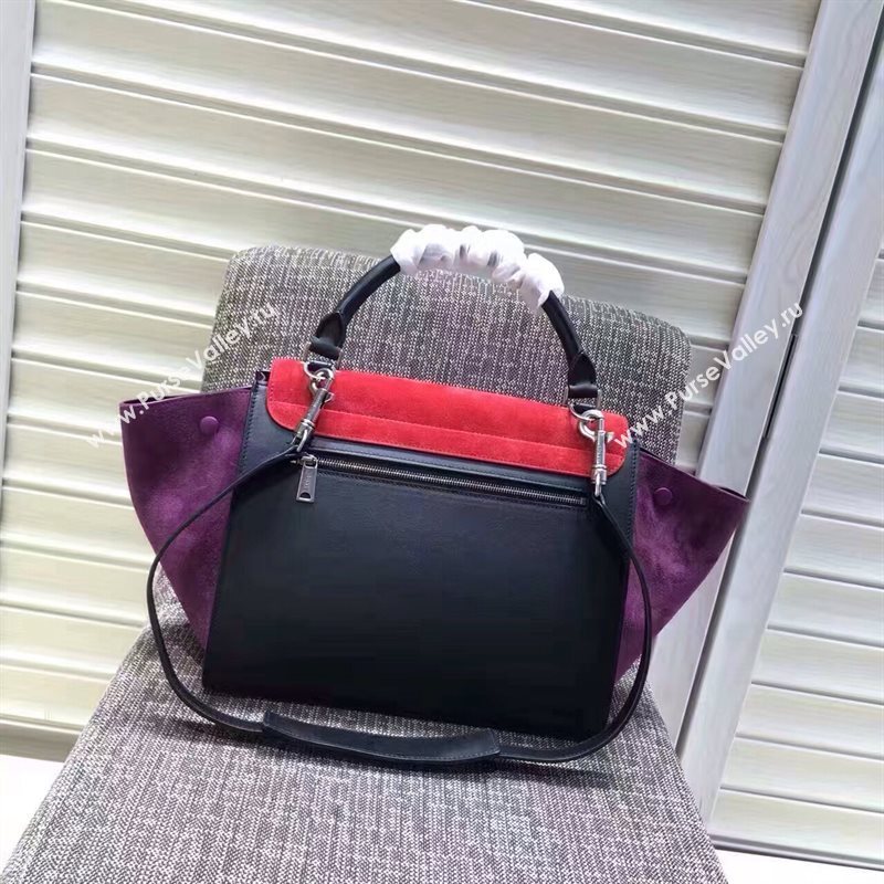 Celine tri-colors black suede Trapeze red bag 4483