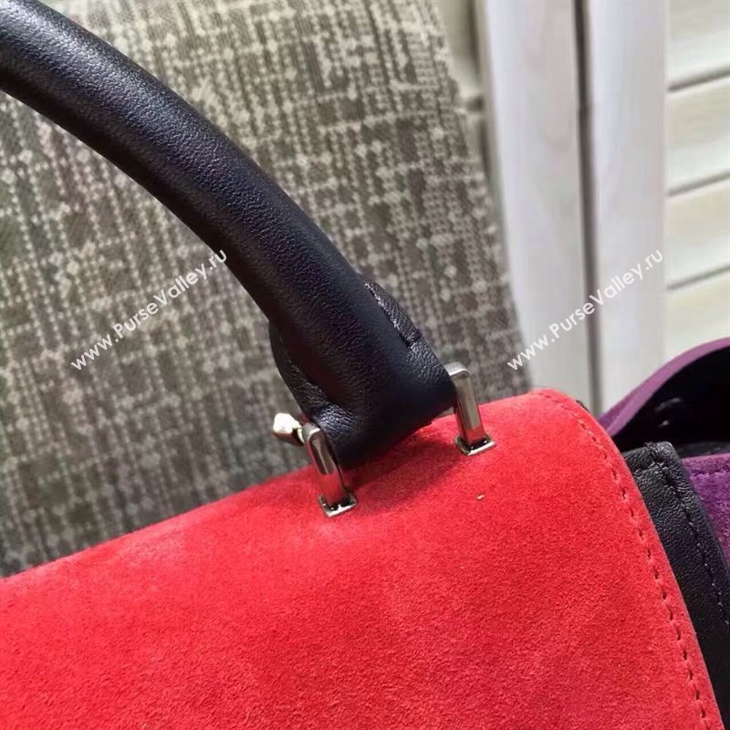 Celine tri-colors black suede Trapeze red bag 4483