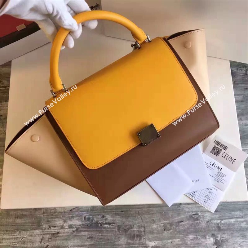 Celine tri-colors tan Trapeze yellow bag 4484