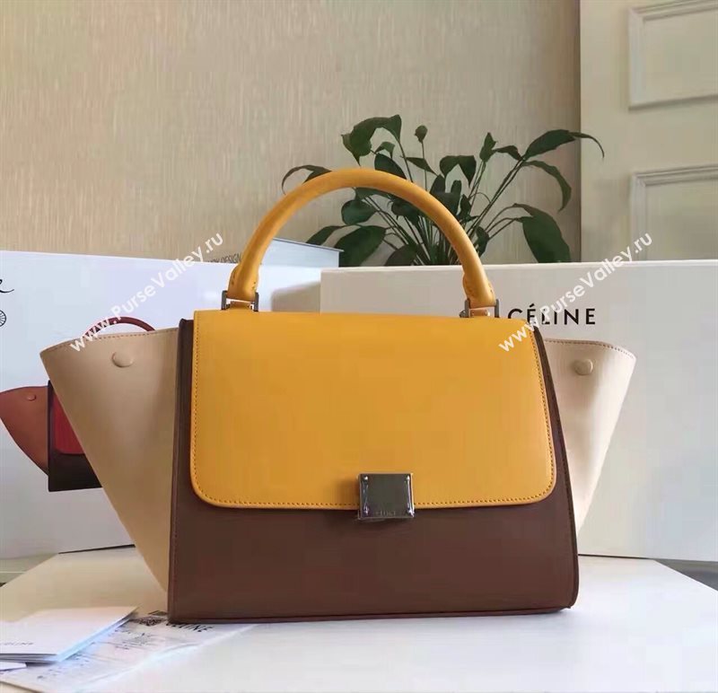 Celine tri-colors tan Trapeze yellow bag 4484