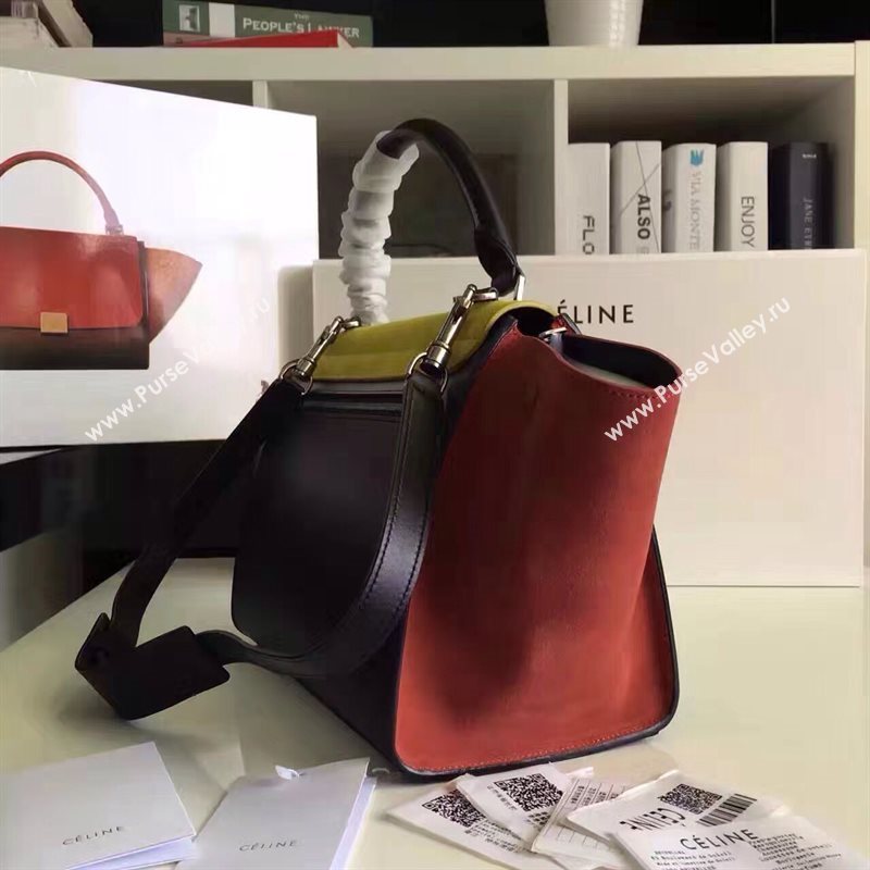 Celine tri-colors suede yellow Trapeze tan bag 4485
