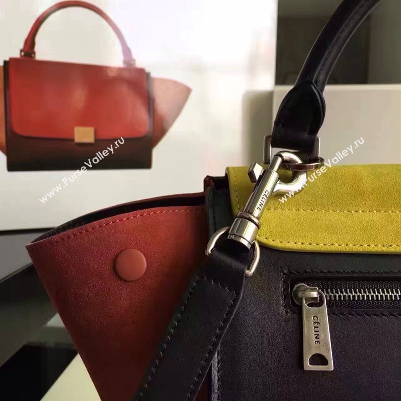 Celine tri-colors suede yellow Trapeze tan bag 4485
