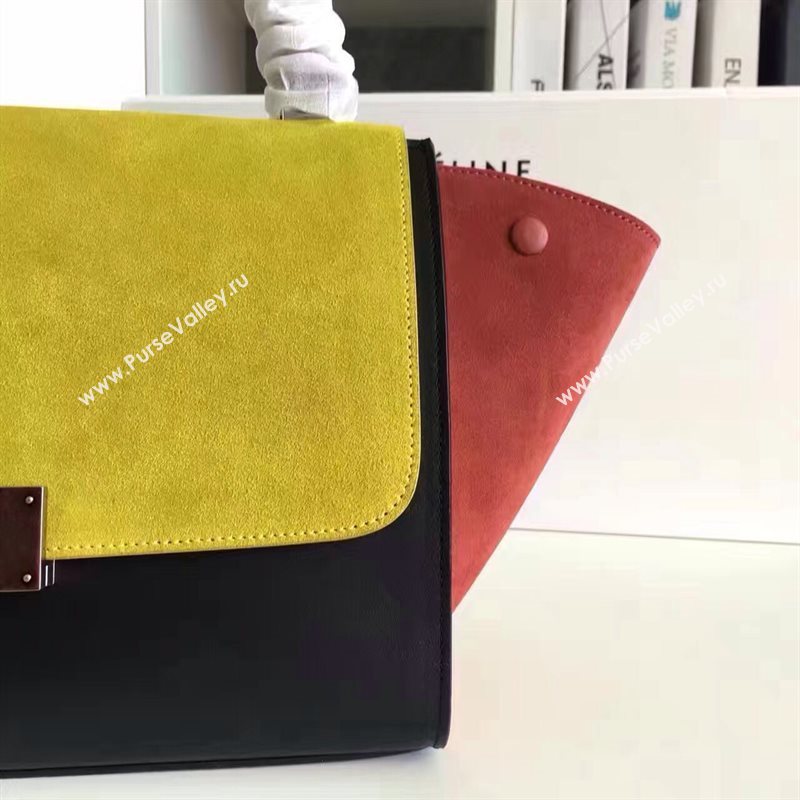 Celine tri-colors suede yellow Trapeze tan bag 4485