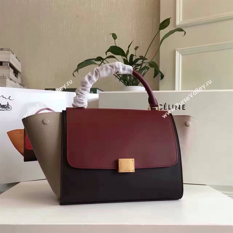 Celine tri-colors Trapeze wine black bag 4488