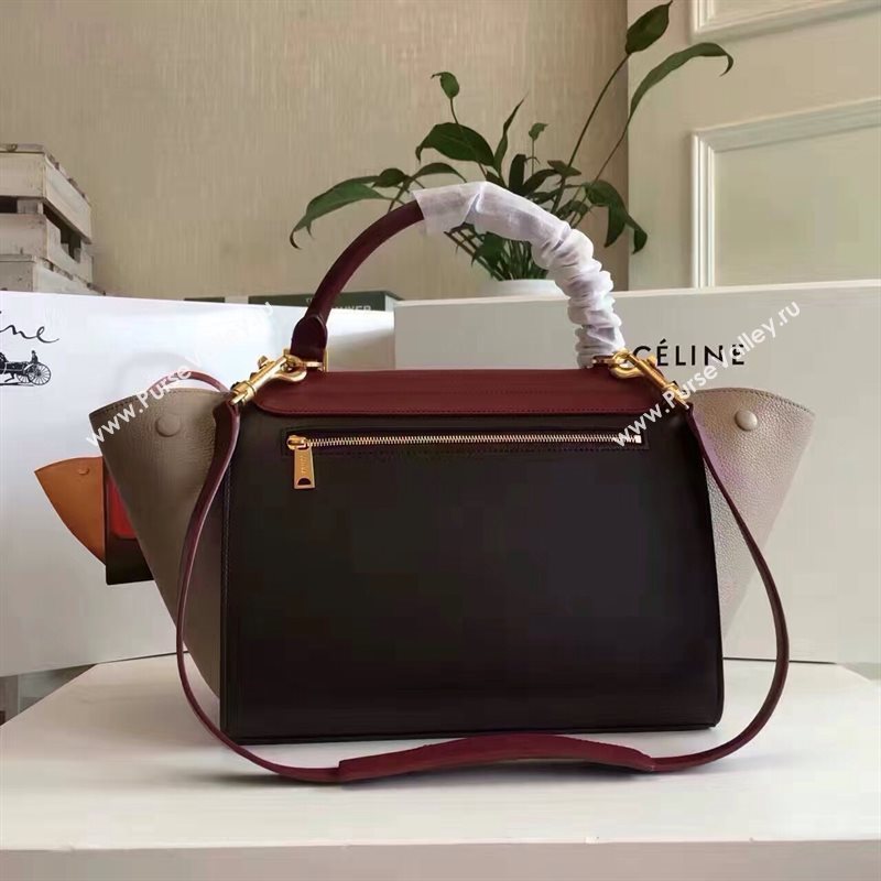 Celine tri-colors Trapeze wine black bag 4488