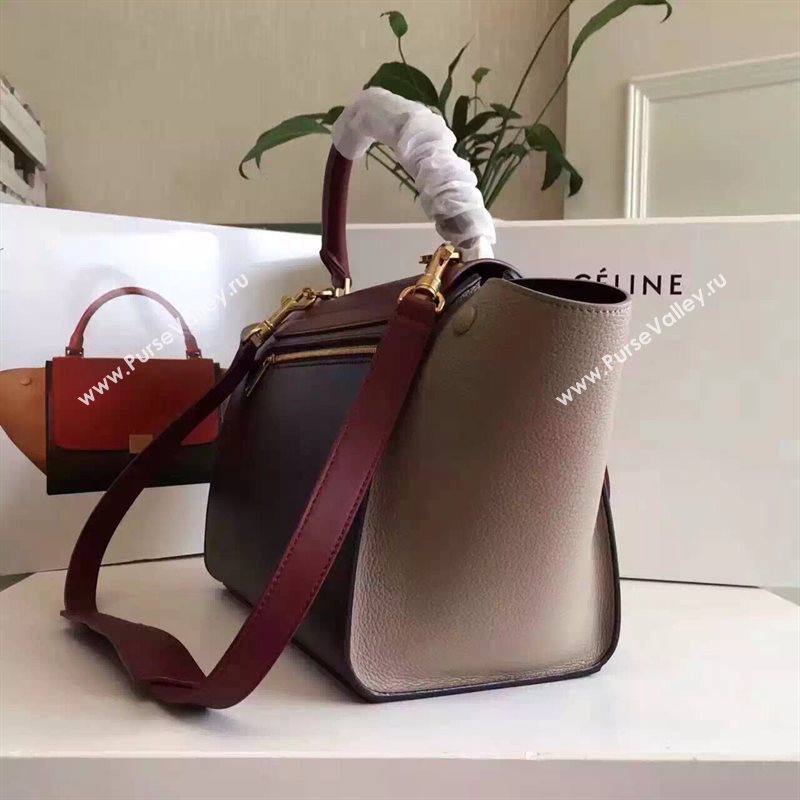 Celine tri-colors Trapeze wine black bag 4488